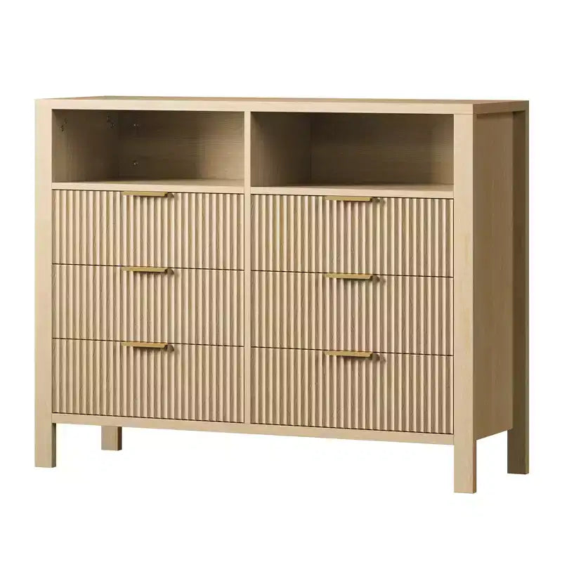 Commode cannelée à 6 tiroirs, commode avec poignée en métal, meuble TV, organisateur de rangement de vêtements en bois pour salon, couloir