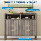 Commode cannelée à 6 tiroirs, commode avec poignée en métal, meuble TV, organisateur de rangement de vêtements en bois pour salon, couloir