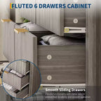 Commode cannelée à 6 tiroirs, commode avec poignée en métal, meuble TV, organisateur de rangement de vêtements en bois pour salon, couloir