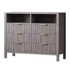 Commode cannelée à 6 tiroirs, commode avec poignée en métal, meuble TV, organisateur de rangement de vêtements en bois pour salon, couloir