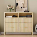 Commode cannelée à 6 tiroirs, commode avec poignée en métal, meuble TV, organisateur de rangement de vêtements en bois pour salon, couloir