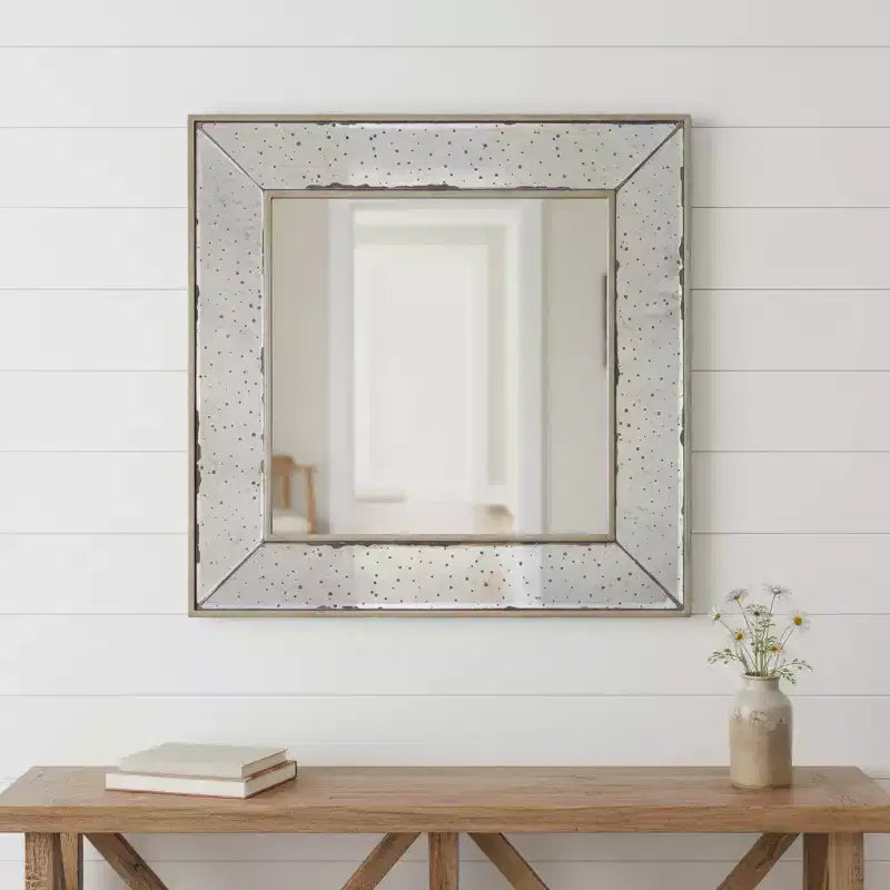 Miroir d'appoint HomeRoots 18, carré, à cadre métallique brun et verre vieilli