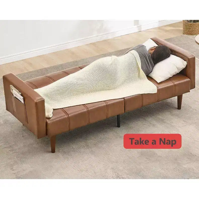 Canapé-lit futon moderne du milieu du siècle, en cuir PU, convertible avec dossier réglable
