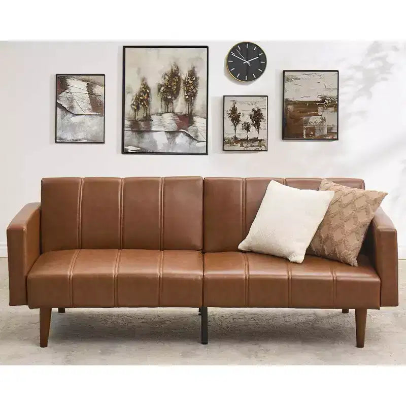 Canapé-lit futon moderne du milieu du siècle, en cuir PU, convertible avec dossier réglable