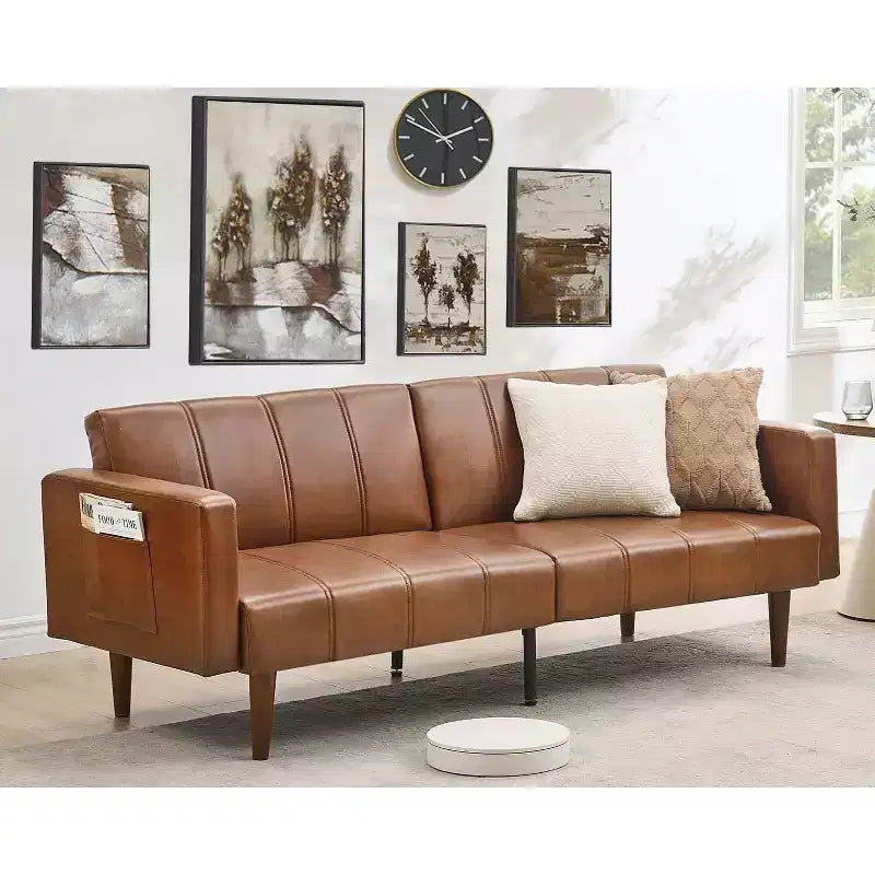 Canapé-lit futon moderne du milieu du siècle, en cuir PU, convertible avec dossier réglable