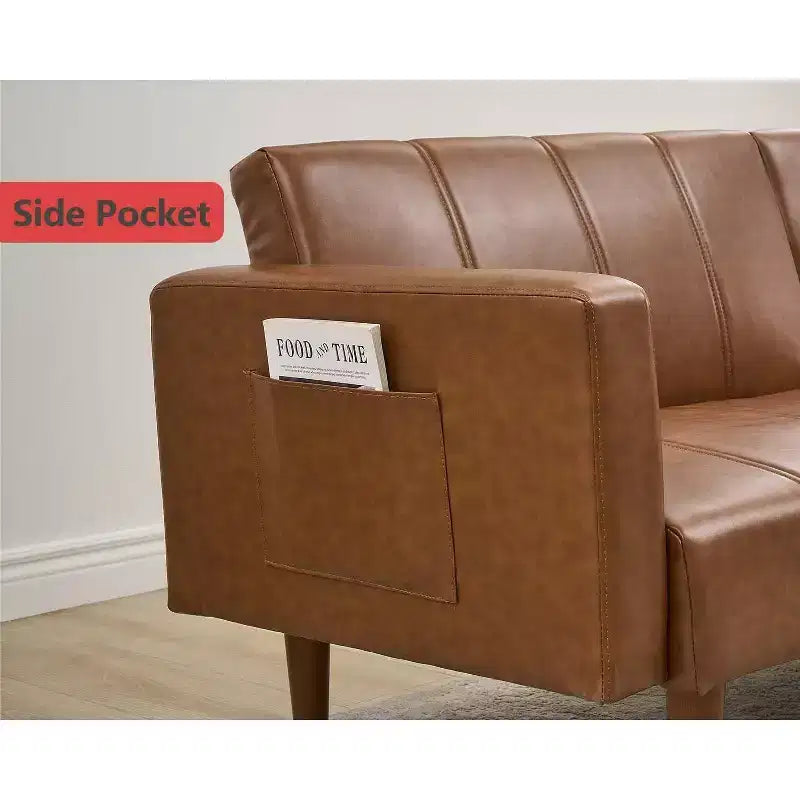 Canapé-lit futon moderne du milieu du siècle, en cuir PU, convertible avec dossier réglable