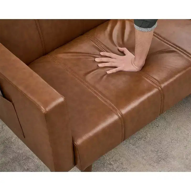 Canapé-lit futon moderne du milieu du siècle, en cuir PU, convertible avec dossier réglable
