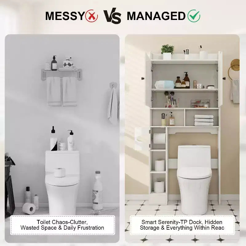Meuble de rangement Dyonery au-dessus des toilettes, organisateur de salle de bain de style ferme peu encombrant avec porte-rouleau de papier toilette et étagère réglable