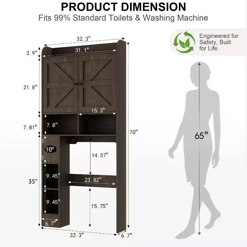 Meuble de rangement Dyonery au-dessus des toilettes, organisateur de salle de bain de style ferme peu encombrant avec porte-rouleau de papier toilette et étagère réglable