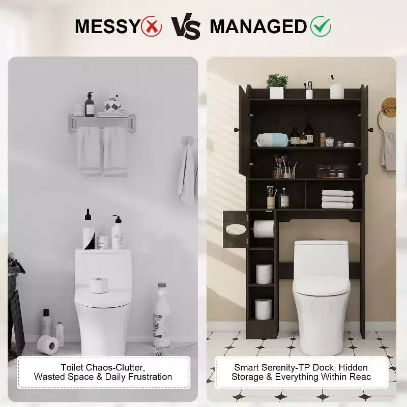 Meuble de rangement Dyonery au-dessus des toilettes, organisateur de salle de bain de style ferme peu encombrant avec porte-rouleau de papier toilette et étagère réglable