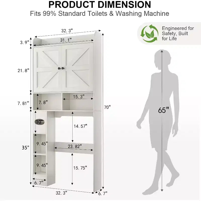 Meuble de rangement Dyonery au-dessus des toilettes, organisateur de salle de bain de style ferme peu encombrant avec porte-rouleau de papier toilette et étagère réglable