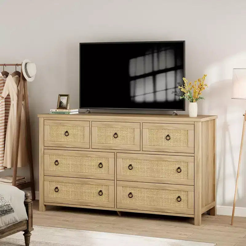 Acekool Commode 54 tiroirs effet rotin – Rangement texturé pour chambre à coucher, salon, entrée