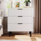 Acekool Textured 3-Drawer Dresser 28 Wide - Compact Storage with Metal Legs for Bedroom Hallway Small Spaces, White