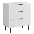 Commode Acekool texturée à 3 tiroirs de 71 cm de large – Rangement compact avec pieds en métal pour chambre à coucher, couloir, petits espaces, blanc