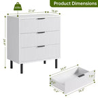 Commode Acekool texturée à 3 tiroirs de 71 cm de large – Rangement compact avec pieds en métal pour chambre à coucher, couloir, petits espaces, blanc