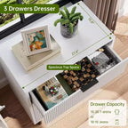 Commode Acekool texturée à 3 tiroirs de 71 cm de large – Rangement compact avec pieds en métal pour chambre à coucher, couloir, petits espaces, blanc