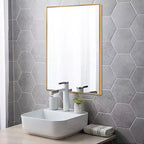 PexFix 36 x 24 Miroir Cadre en Alliage d'Aluminium pour Salle de Bain Mural Rectangulaire Miroir de Courtoisie pour Salle de Bain au-dessus de l'Évier Chambre Entrée Salon en Or