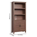 Bibliothèque avec porte, étagère de rangement à 5 niveaux, bibliothèque de ferme en bois, étagère rustique vintage Noyer, Marron, Lot de 2