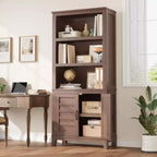 Bibliothèque avec porte, étagère de rangement à 5 niveaux, bibliothèque de ferme en bois, étagère rustique vintage Noyer, Marron, Lot de 2