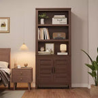 Bibliothèque avec porte, étagère de rangement à 5 niveaux, bibliothèque de ferme en bois, étagère rustique vintage Noyer, Marron, Lot de 2