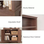 Bibliothèque avec porte, étagère de rangement à 5 niveaux, bibliothèque de ferme en bois, étagère rustique vintage Noyer, Marron, Lot de 2