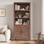 Bibliothèque avec porte, étagère de rangement à 5 niveaux, bibliothèque de ferme en bois, étagère rustique vintage Noyer, Marron, Lot de 2