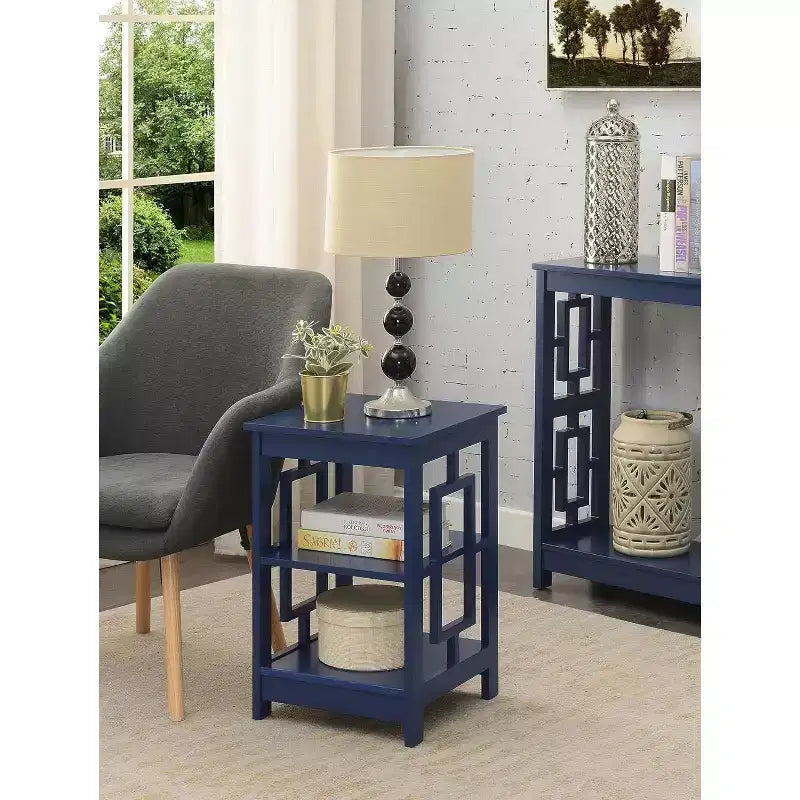 HomeStock Belmont – Table d'appoint carrée avec deux étagères et cadre ouvert, table d'appoint de style transitionnel pour le rangement du salon