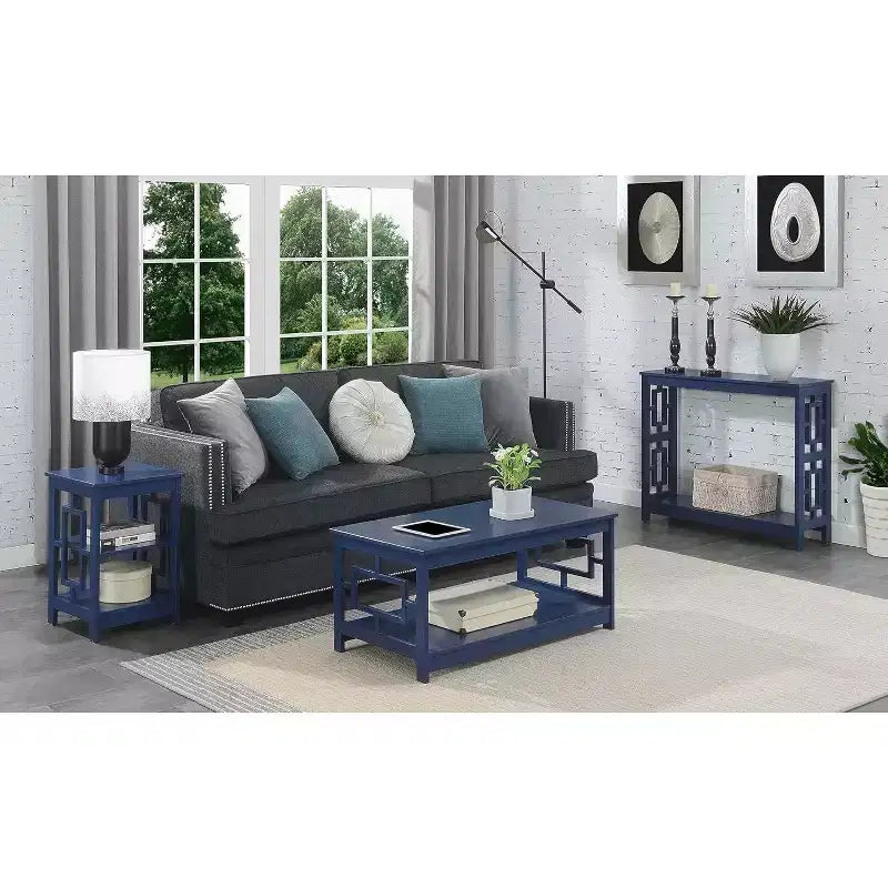 HomeStock Belmont – Table d'appoint carrée avec deux étagères et cadre ouvert, table d'appoint de style transitionnel pour le rangement du salon