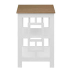 Table d'appoint carrée HomeStock Belmont avec grande surface et deux étagères, conception latérale ouverte symétrique, table d'appoint en MDF pour maisons modernes
