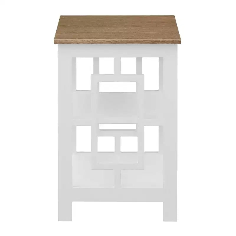 Table d'appoint carrée HomeStock Belmont avec grande surface et deux étagères, conception latérale ouverte symétrique, table d'appoint en MDF pour maisons modernes