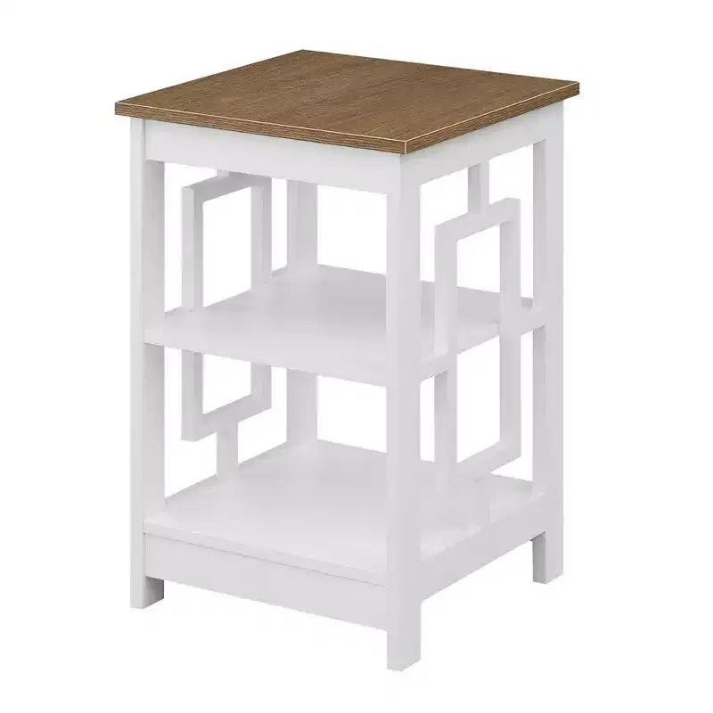 Table d'appoint carrée HomeStock Belmont avec grande surface et deux étagères, conception latérale ouverte symétrique, table d'appoint en MDF pour maisons modernes