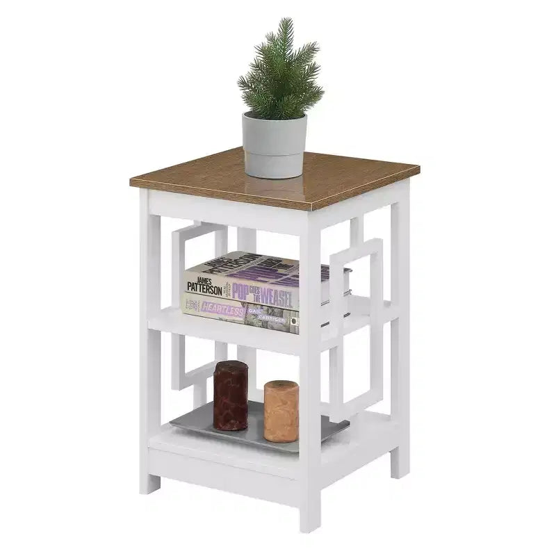 Table d'appoint carrée HomeStock Belmont avec grande surface et deux étagères, conception latérale ouverte symétrique, table d'appoint en MDF pour maisons modernes
