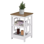 Table d'appoint carrée HomeStock Belmont avec grande surface et deux étagères, conception latérale ouverte symétrique, table d'appoint en MDF pour maisons modernes