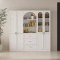 Famapy White Farmhouse Kitchen Pantry with Arch & Glass Doors,Large Capacity Kitchen Storage Hutch,Multi - Drawer Kitchen Organizer,Display Cabinet
