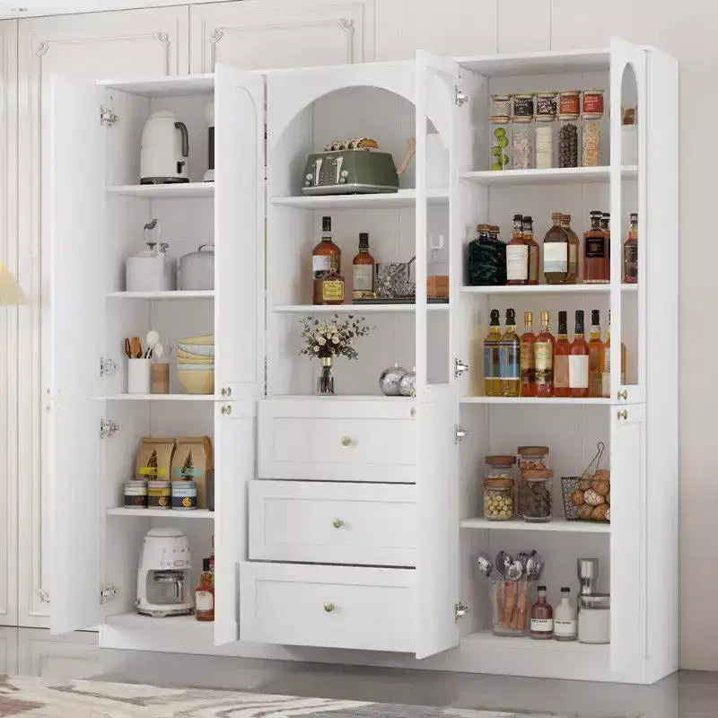 Famapy Buffet de Cuisine de Ferme Blanc avec Portes Arc et Verre, Garde-Manger Grande Capacité, Meuble de Rangement de Cuisine Multi-Tiroirs, Vitrine
