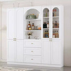 Famapy Buffet de Cuisine de Ferme Blanc avec Portes Arc et Verre, Garde-Manger Grande Capacité, Meuble de Rangement de Cuisine Multi-Tiroirs, Vitrine