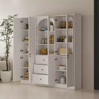 Famapy Buffet de Cuisine de Ferme Blanc avec Portes Arc et Verre, Garde-Manger Grande Capacité, Meuble de Rangement de Cuisine Multi-Tiroirs, Vitrine