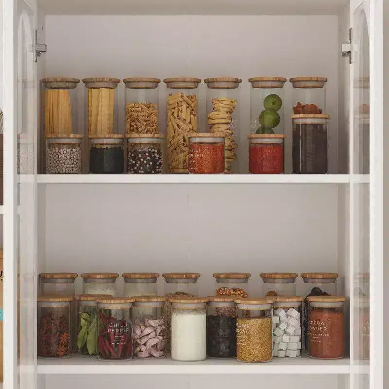 Famapy Buffet de Cuisine de Ferme Blanc avec Portes Arc et Verre, Garde-Manger Grande Capacité, Meuble de Rangement de Cuisine Multi-Tiroirs, Vitrine