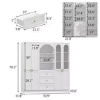 Famapy Buffet de Cuisine de Ferme Blanc avec Portes Arc et Verre, Garde-Manger Grande Capacité, Meuble de Rangement de Cuisine Multi-Tiroirs, Vitrine