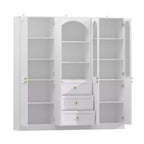 Famapy Buffet de Cuisine de Ferme Blanc avec Portes Arc et Verre, Garde-Manger Grande Capacité, Meuble de Rangement de Cuisine Multi-Tiroirs, Vitrine