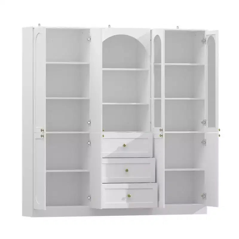 Famapy Buffet de Cuisine de Ferme Blanc avec Portes Arc et Verre, Garde-Manger Grande Capacité, Meuble de Rangement de Cuisine Multi-Tiroirs, Vitrine