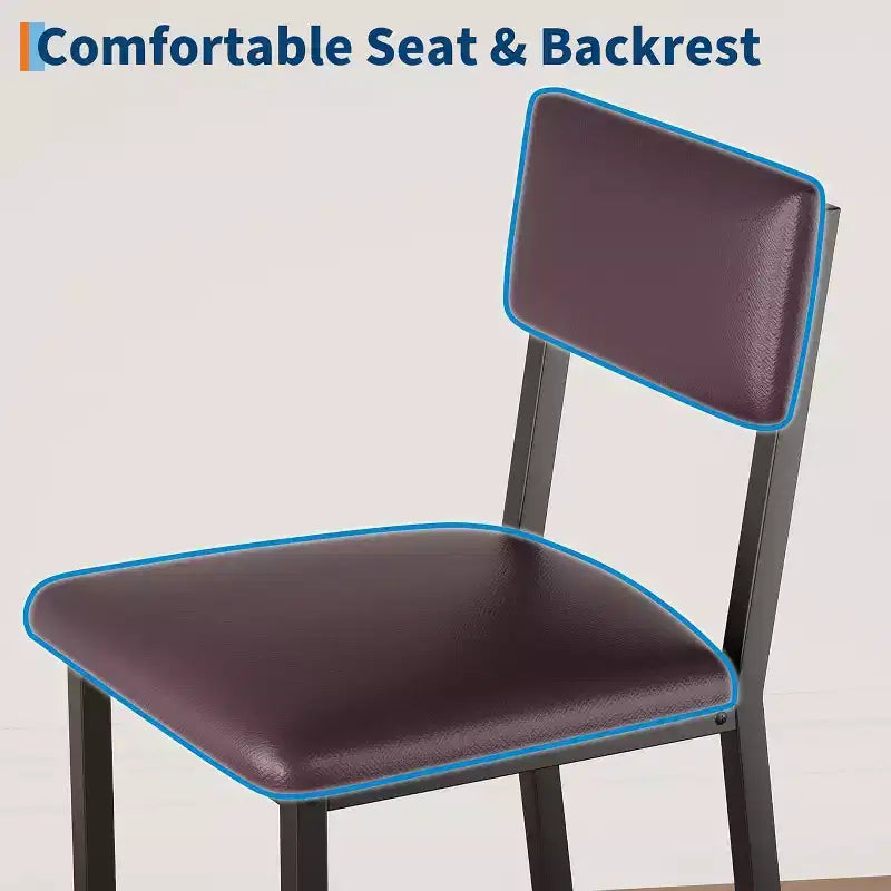 Ensemble de salle à manger Acekool 5 pièces hauteur comptoir avec repose-pieds et protection d'angle, 4 tabourets rembourrés avec dossier, peu encombrant, marron rustique