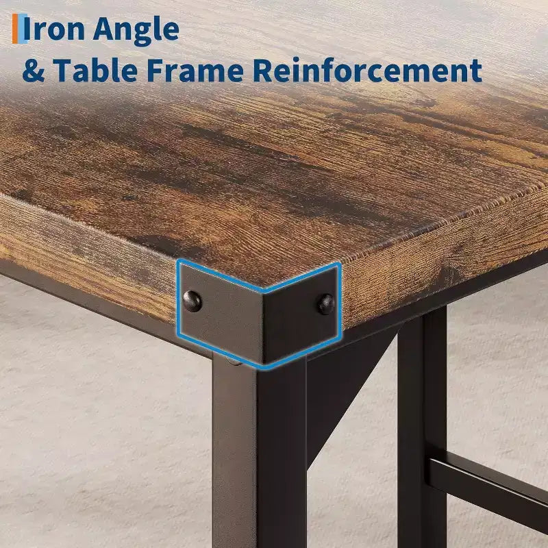 Ensemble de salle à manger Acekool 5 pièces hauteur comptoir avec repose-pieds et protection d'angle, 4 tabourets rembourrés avec dossier, peu encombrant, marron rustique