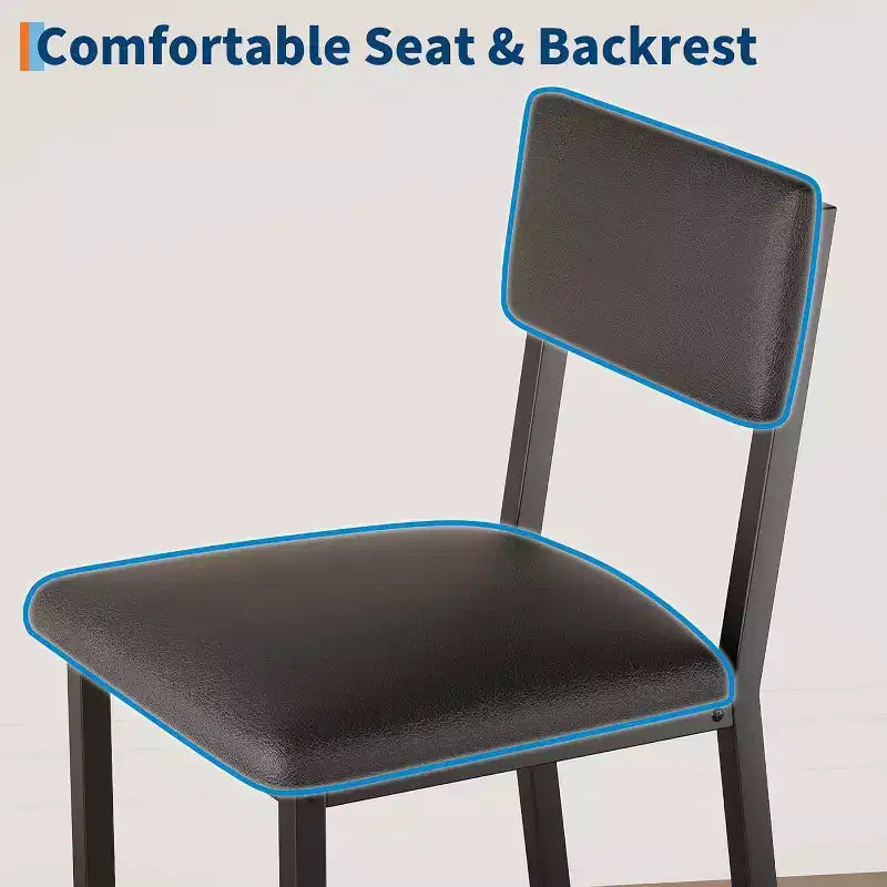 Ensemble de salle à manger Acekool 5 pièces hauteur comptoir avec repose-pieds et protection d'angle, 4 tabourets rembourrés avec dossier, peu encombrant, marron rustique