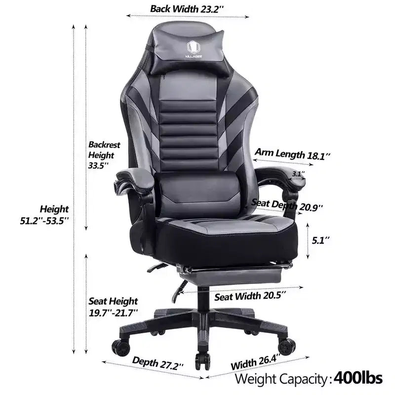 Chaise de jeu Okak à dossier haut, chaise de bureau ergonomique avec repose-pieds pliable, chaise confortable réglable en hauteur pour l'étude, la salle de jeu