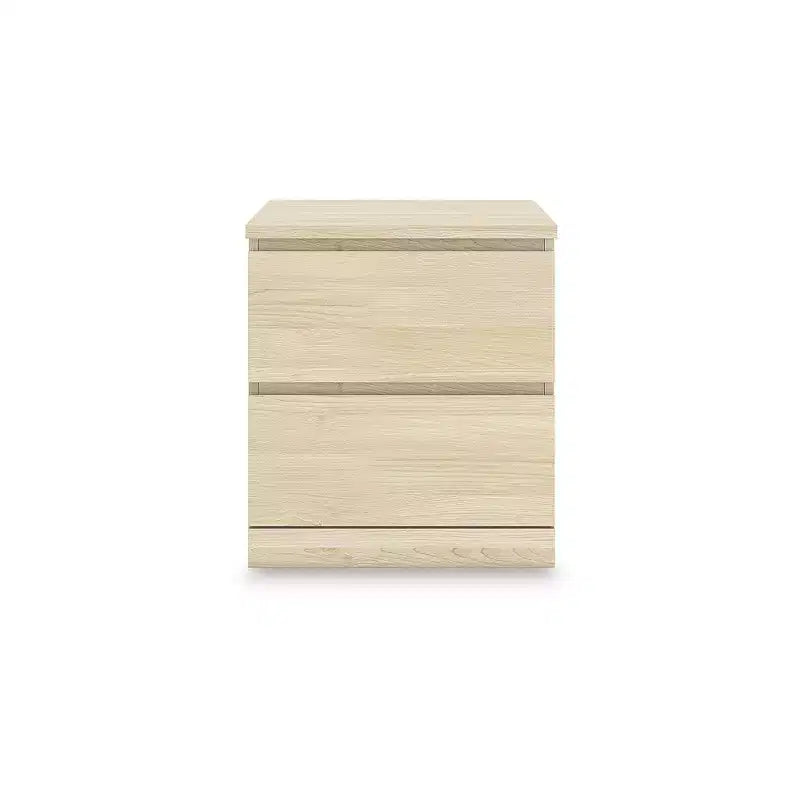 Table de chevet moderne minimaliste 2 tiroirs Signature Design by Ashley Onita, finition en bois brun naturel avec design sans poignées