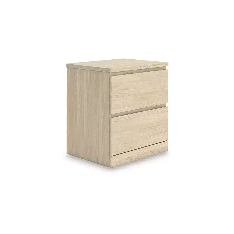 Table de chevet moderne minimaliste 2 tiroirs Signature Design by Ashley Onita, finition en bois brun naturel avec design sans poignées