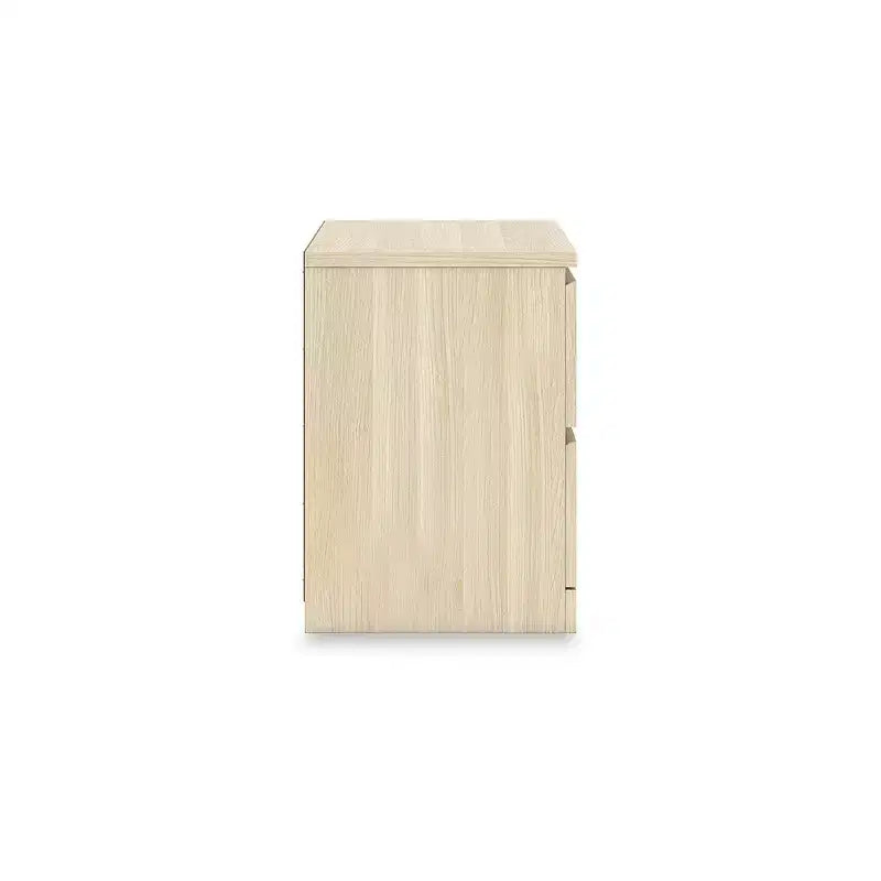 Table de chevet moderne minimaliste 2 tiroirs Signature Design by Ashley Onita, finition en bois brun naturel avec design sans poignées