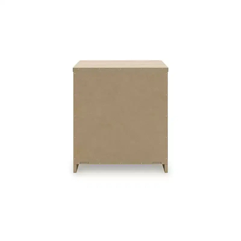 Table de chevet moderne minimaliste 2 tiroirs Signature Design by Ashley Onita, finition en bois brun naturel avec design sans poignées