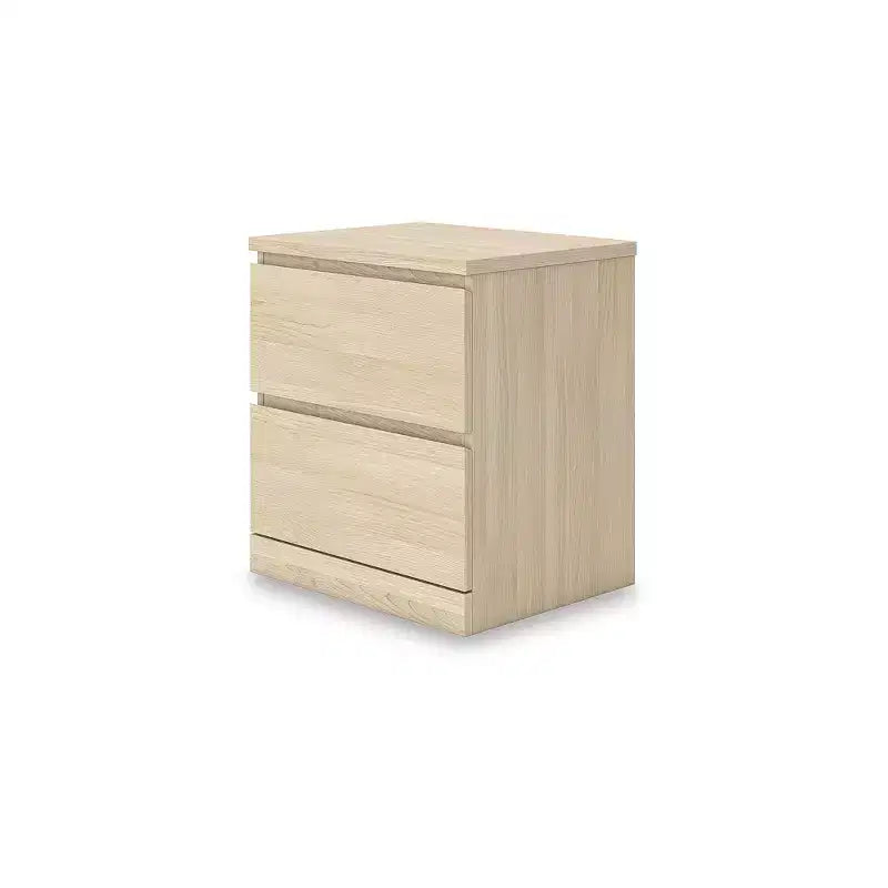 Table de chevet moderne minimaliste 2 tiroirs Signature Design by Ashley Onita, finition en bois brun naturel avec design sans poignées